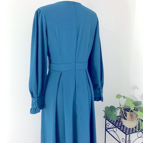 Teal Blue Long Sleeve Cocktail Dress - Picture 4 of 16